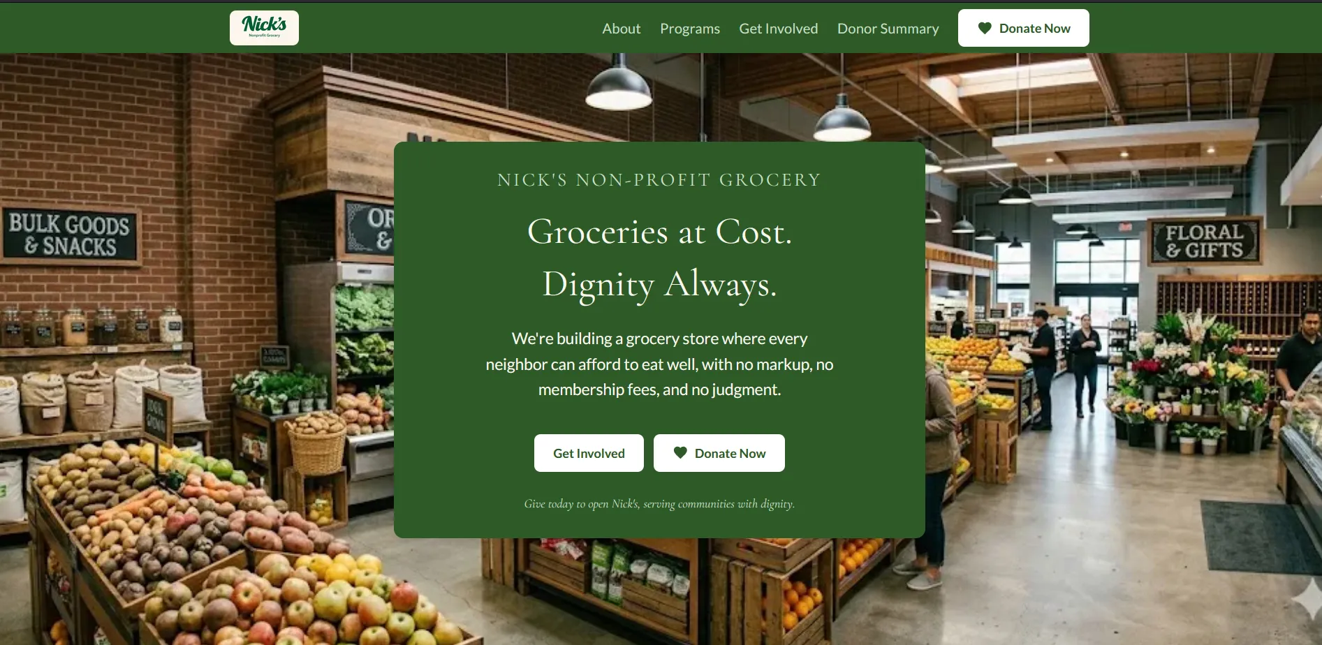 Nick's Non-Profit Groceries website