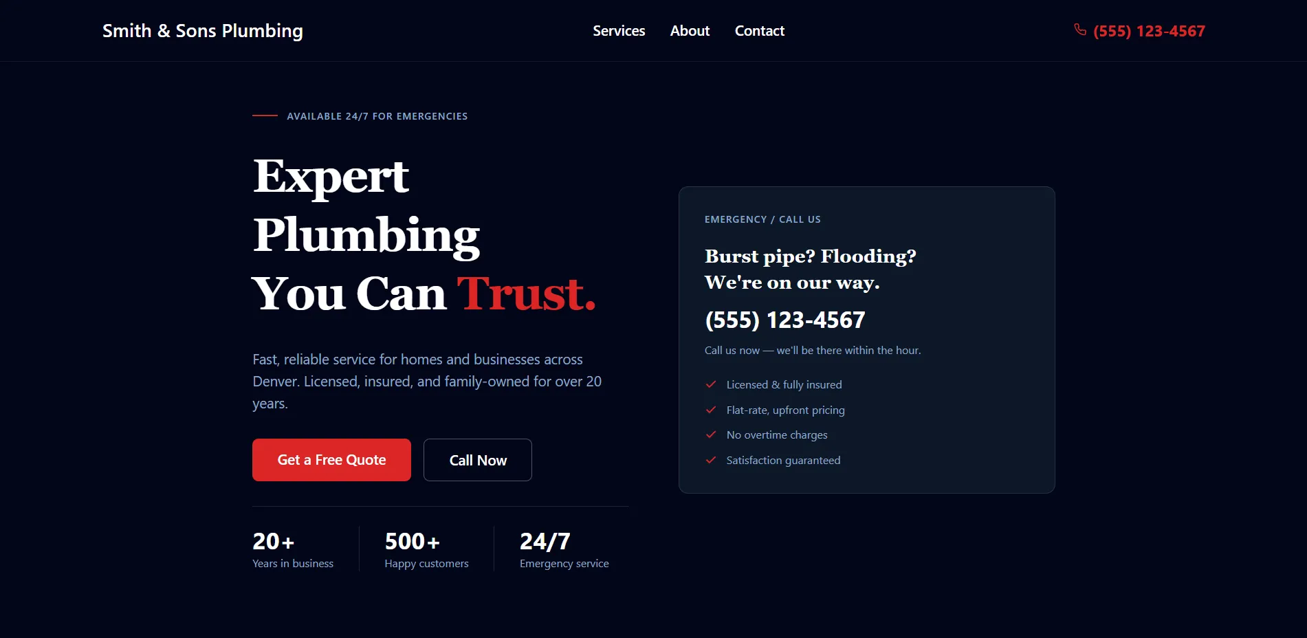 Smith and Sons Plumbing website